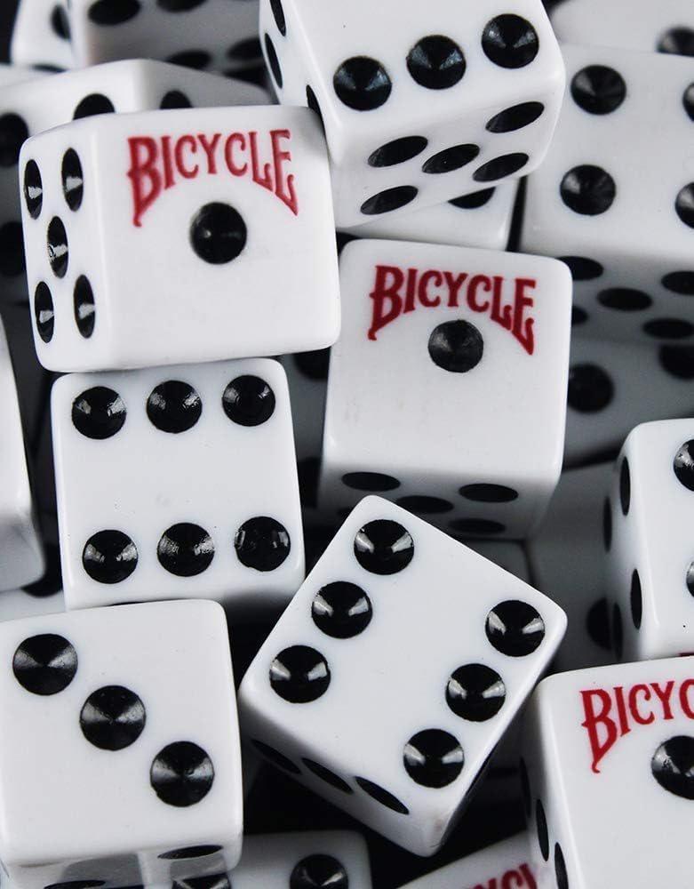 Bicycle 5x Dice Set, Six Sided D6 Dice, Standard Game Classic White and Black Die, 5 Count, 16 mm | lawn-game-equipment - Image 6