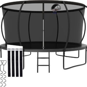 1500LBS Capacity No-Gap Design 8 10 12 14 15 16 FT Recreational Jumper with Enclosure Net, Wind Stakes & Basketball Hoop, ASTM Approved, Perfect for Kids & Adults Family Outdoor Backyard Fun