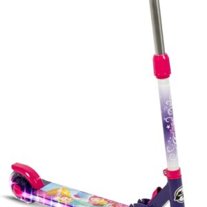 Huffy Light Up Inline Scooter for Kids, 2 Wheel Kick Scooter with LED Lights and Rear Brake, Foldable, Adjustable Handlebar on Select Models, Durable Frame, Licensed Character Graphics