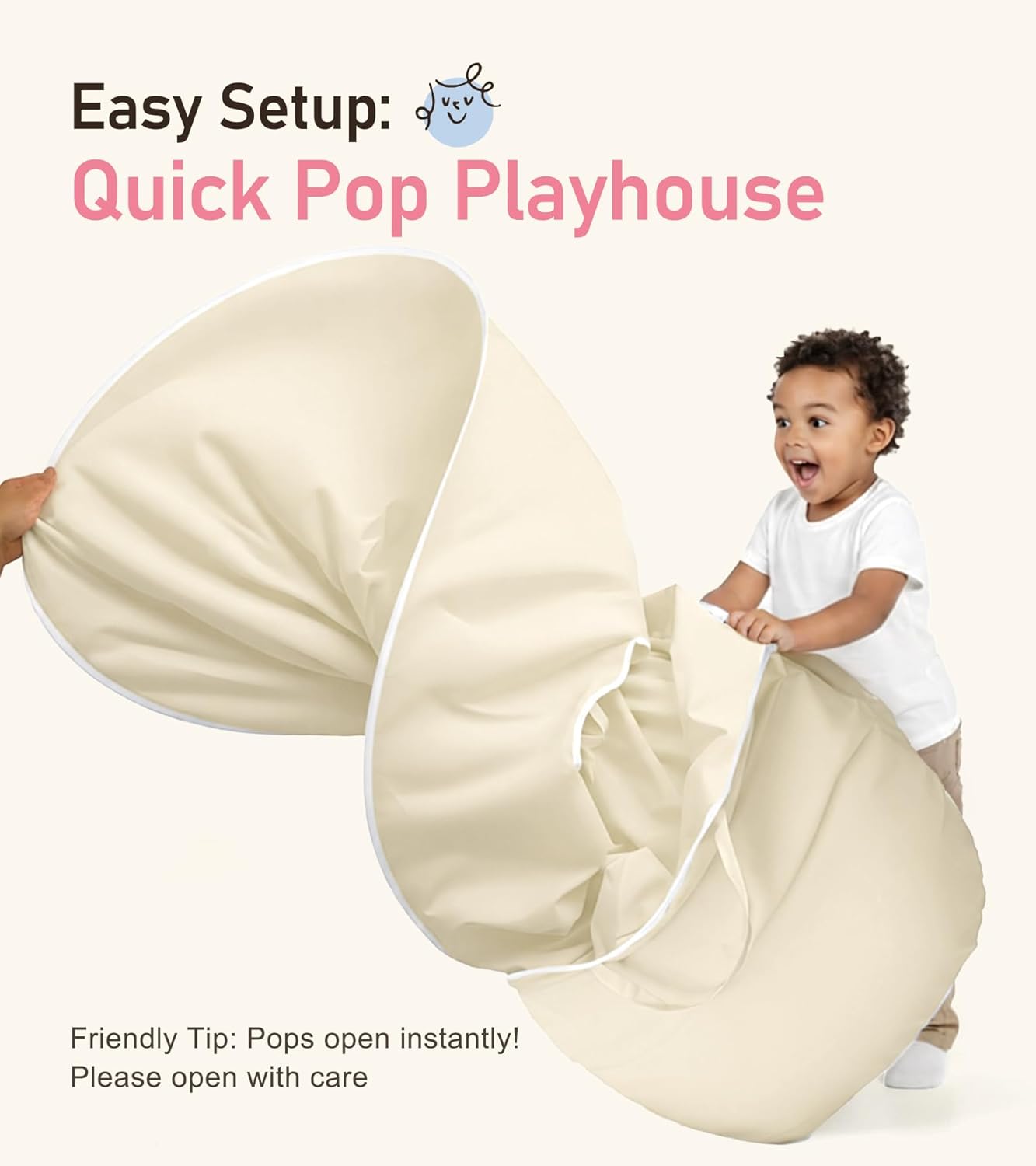 Play Tent with Padded Mat, Star Lights and Flags, Large Playhouse Kids Castle Tents, Indoor Outdoor Game Tent, Portable Children Yurt Tents, Gift for Boys & Girls, 47''x45'', Cream - Image 6