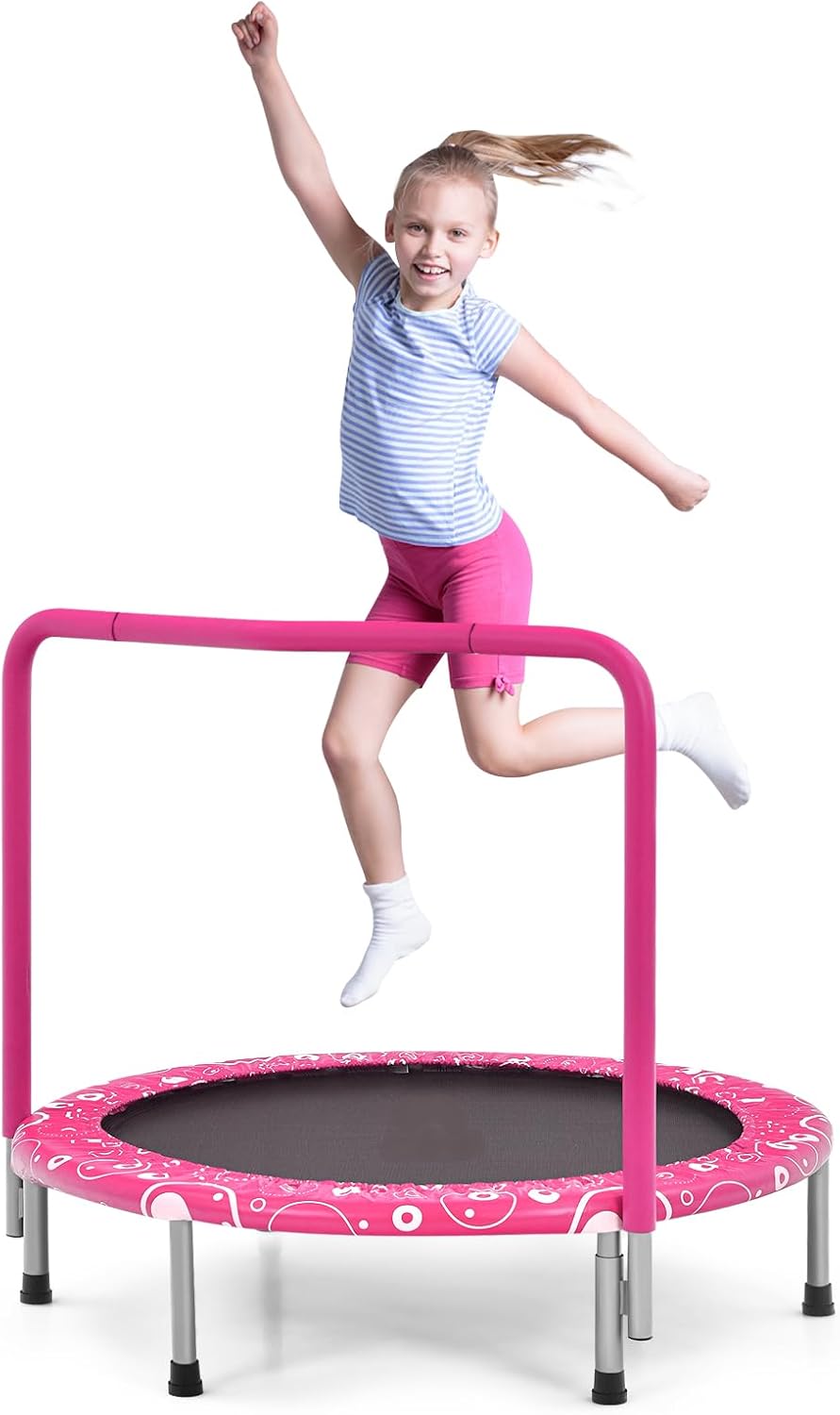 KOTEK 36 Inch Toddler Trampoline, Foldable Mini Recreational Trampoline with Handle & Safety Padded Cover, ASTM Approved Small Baby Trampoline, Indoor Trampoline for Kids, Max Load 330 Lbs