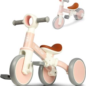 LOL-FUN Baby Balance Bike for 1 2 Year Old Boys Girls Gift, 4 in 1 Kids Tricycle for Toddlers 1-3 with Easy Assembly Removable Pedal