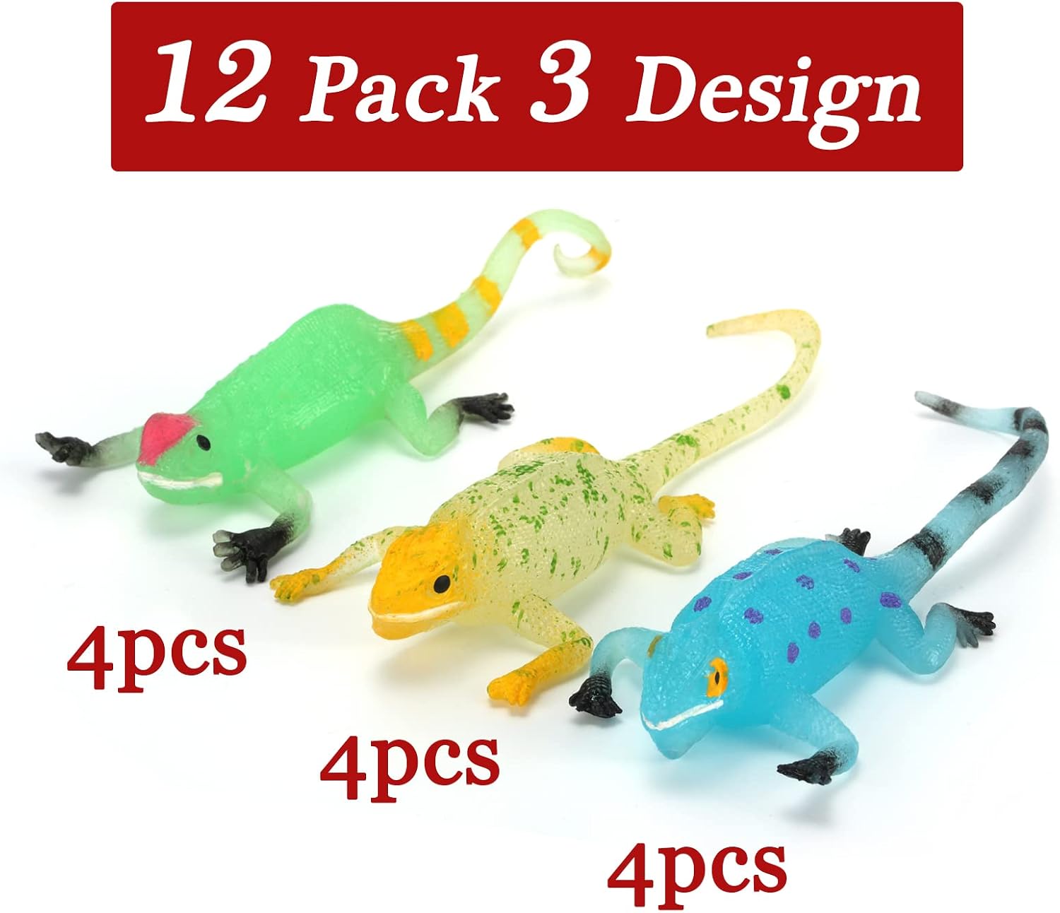 Glow in The Dark Lizard Set,12 Pack Stretchy Realistic Reptile Toy Set for for Kids Boys Girls,Great for Birthday,Themed Parties,Goodie Bag Fillers,Carnival Prizes - Image 7