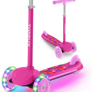 TONBUX Kids Scooter for Ages 3-5, Toddler Scooter with Light-Up Deck and Wheels, Adjustable 4-Level Height 3-Wheel Scooters for Kids, Lean-to-Steer Design