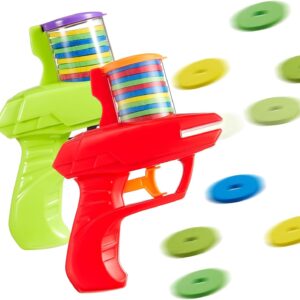 Sumind 2 Pcs Foam Disc Shooter Disc Launcher Zip Shot Shooter Blasters for Birthday Gifts Family Gatherings Games Outside Yard Activities (Red,Green)