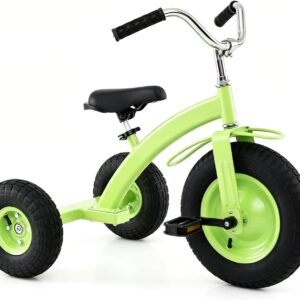 BABY JOY Kids Tricycle, 15-Inch Front Wheel Trike with Carbon Steel Frame, Inflatable Rubber Tires, Adjustable Handlebar & Seat, Ride-on Toddler Bike for Boys Girls (Green)