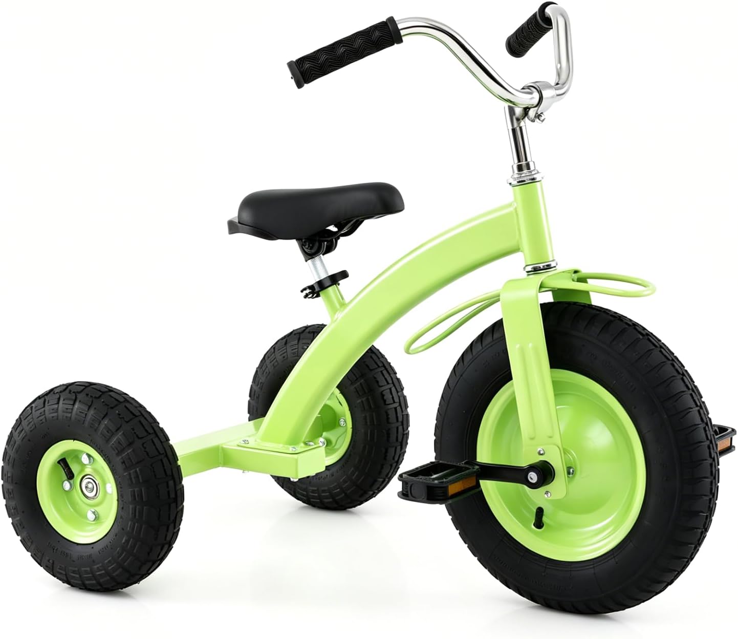 BABY JOY Kids Tricycle, 15-Inch Front Wheel Trike with Carbon Steel Frame, Inflatable Rubber Tires, Adjustable Handlebar & Seat, Ride-on Toddler Bike for Boys Girls (Green)