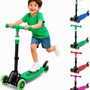 Kids Kick Scooter, Kick Scooter for Kids 2-7 Age, Light up 3 Wheels Kick Scooter, Heavy Duty Folding Lean-to-Steer Scooters with 3 Adjustable Handlebar for Boys Girls Blue