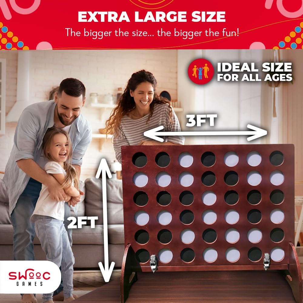 SWOOC Games - Premium Giant Four in a Row (All Weather) w/Carrying Case & 60% Quieter Design - Giant Connect - 4 Game Outdoor for Adults and Family - 4 in a Row Life Size Yard Games for Kids & Adults - Image 6
