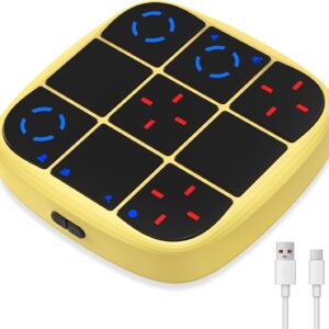 KOQQQ Rechargeable Tic-Tac-Toe Bolt Game, Upgraded 4-in-1 Handheld Puzzle Console, Electronic Educational Memory Game, Portable Travel Car Ride Board Games for Kids Adults (Yellow)