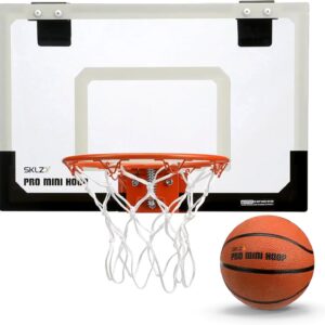 SKLZ Pro Mini Indoor Basketball Hoop with Ball, Over the Door, Shatter-Proof Backboard, Spring-Action Break-Away Steel Rim, Great for Home, Dorm Room, and Office