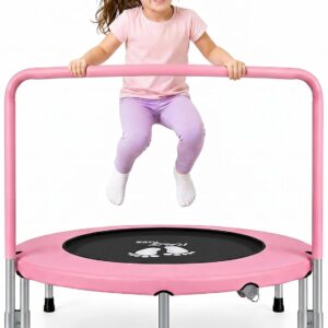 RAVS 36″ Toddler Trampoline for Kids Ages 1-6 with Thick Safety Pad Adjustable Foam Handle Easy Assembly Foldable Mini Kids Rebounder Baby Trampolines for Fun and Exercise Indoor/Garden