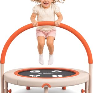 Happin® 36” Toddler Trampoline Indoor, Foldable Mini Trampoline for Kids Ages 2-6, ASTM Certified, Adjustable Handle, Safety Pad for Indoor & Outdoor, Baby Trampolines, for Boy & Girl