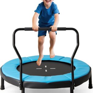Goplus 40″ Mini Trampoline for Kids, Indoor/Outdoor Fitness Trampoline with Foam Handlebar & Safety Pad, Home Workout Equipment for 3-6 Years Old Toddlers, Gift for Boys & Girls