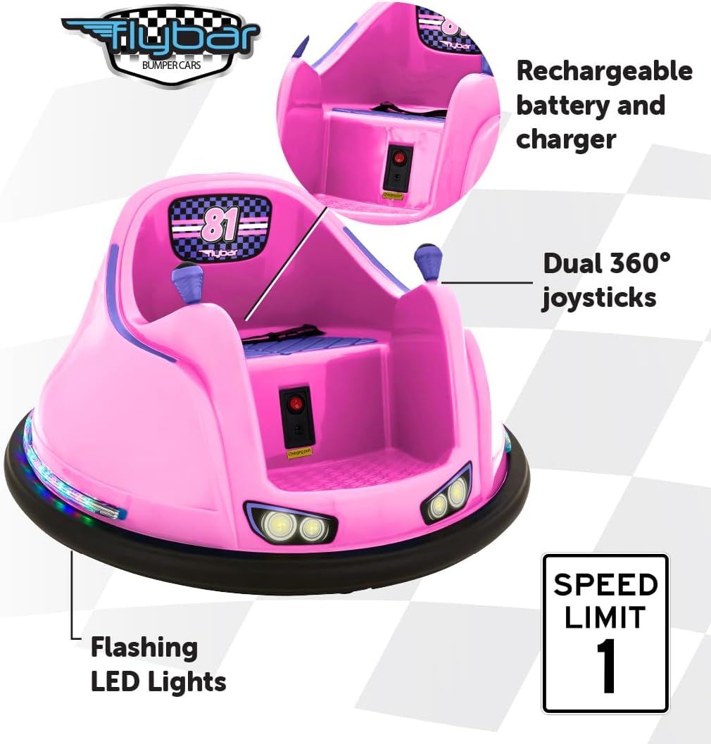 Flybar FunPark 6V Bumper Car for Toddlers, Electric Toddler Ride On Toys for Kids, Baby, Ages 1.5-4 Years, LED Lights, 360 Degree Spin, Supports up to 66 pounds (No Remote), Large, 6v Pink/Purple - Image 4
