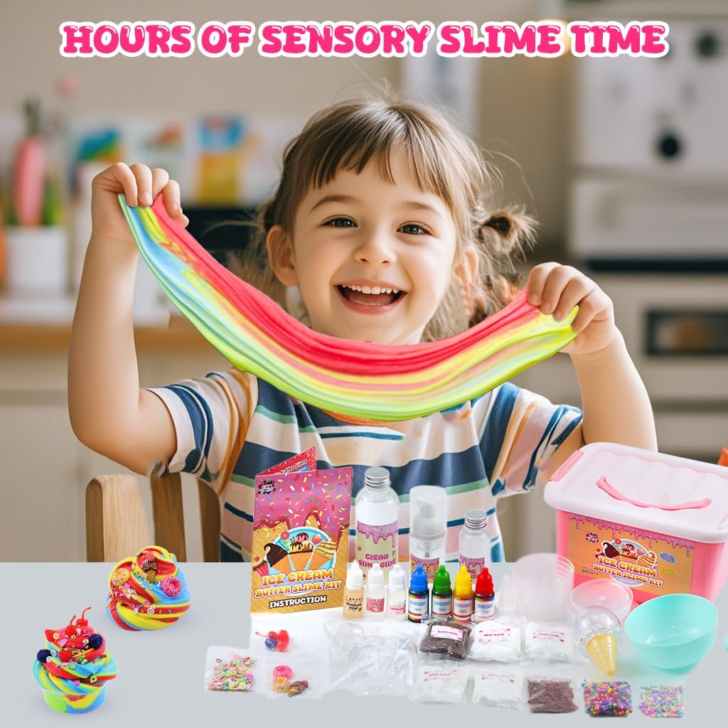 Funewest DIY Ice Cream Slime Kit for Girls Age 8-12 with Pink Storage Case | Mini Slime Making Kits Creative Crafts with 30+ Piece Non-Sticky Sensory Toys Birthday Gifts for Boys Kids Beginners - Image 6