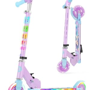 BELEEV V3 Scooter for Kids with Light-Up Wheels & Stem & Deck, 2 Wheel Folding Scooter for Girls Boys, 4 Adjustable Height, Lightweight Kick Scooter with Handy Kickstand for Children Ages 3-12