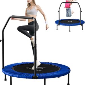 CLORIS Rebounder Trampoline for Adults 40 Inch, 400 lbs Capacity with 5-Level Adjustable Bar, Foldable Mini Indoor Fitness Workout Exercise Equipment Blue