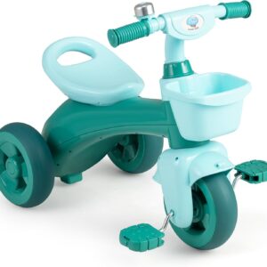 BABY JOY Toddler Bike, Kids Tricycle with Front & Rear Storage Basket, Ergonomic Seat, Non-Slip Handle and Fun Bell, Children Trike for Boys Girls Indoor Outdoor Play (Green)
