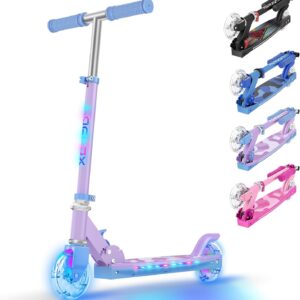 TONBUX Scooters for Kids 5-12, 2 Wheel Scooters with Cool Light Up Stem, Wheels, and Deck, 3 Level Adjustable Height Kick Scooter, Foldable and Lightweight Scooter for Kids 8-12