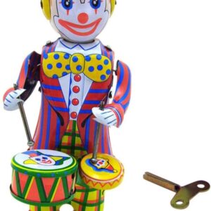 Toddmomy Wind Up Clown Drummer Toy: Tinplate Clockwork Figure for Home & Office Decoration (9x8x21cm)‌