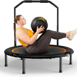 Zupapa 48″ Foldable Rebounder, 550LBS Fitness Trampoline with Durable Bungees, Adjustable Handl, Stable & Quiet Exercise Rebounder for Adults, Great Mini Trampoline for Indoor/Garden Workout