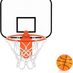 Mini Basketball Hoop Trash Can Set,Indoor Wall-Mounted Basketball Hoop Set with Quite Foam Ball,8.5″ Clip-On Backboard for Office Bedroom Classroom-Basketball Gifts for All Ages