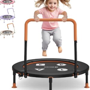 BCAN BT1 36” Toddler Trampoline, ASTM Certified-Foldable Mini Trampolines for Kids Ages 1-6, Adjustable Handle, Safety Pad & Foldable Legs, Baby Trampoline Indoor/Garden, Gift for Boy and Girl, Black