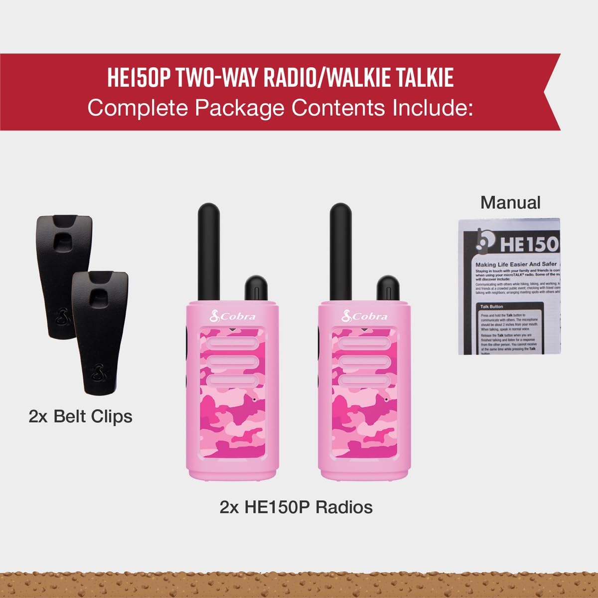 Cobra HE150 P - Kid Friendly Walkie Talkies - 16-Mile Range, 2 Channels Two-Way Radio Set, Pink, (2-Pack) - Image 6