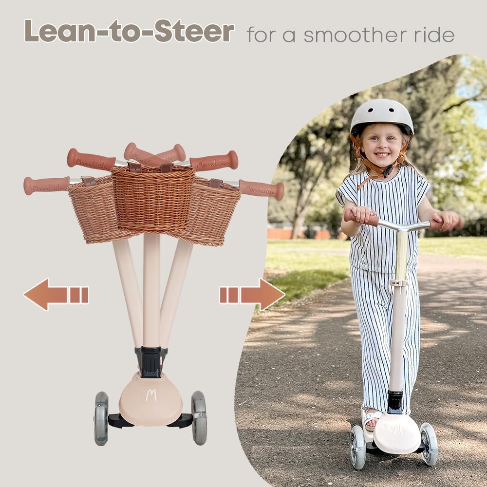 MomnLittle 3 Wheel Toddler Scooter for Kids Ages 3-10, Foldable Scooter with LED Light-Up Wheels, Lean-to-Steer Design, Mini Basket & 4 Adjustable Heights, Scooter for Boys and Girls - Image 3