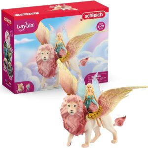 Schleich Bayala – Winged Fairy and Flying Lion Toy Set for Girls and Boys – Moveable Pink Lion and Cute Magnetic Blue Fairy Action Figure – Magical Animal Figurine Playset for Kids Ages 5+ | 70714