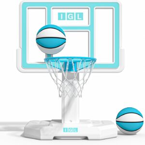IGL Pool Basketball Hoop – Portable Swimming Pool Goal with 28/32/36/44 Inch Backboard, Water-Filled Base for Stability, Includes 2 Balls & Pump – Outdoor Summer Fun Game for Kids & Adults