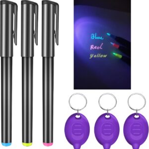 Invisible Ink Pen, Spy Pen with 3 PCS Mini UV Keychain Flashlight | Disappearing Ink Magic Pens with Black Light Markers for Secret Notes, Fit for Christmas Halloween Holiday Gifts (3 PCS)