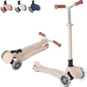 MomnLittle 3 Wheel Toddler Scooter for Kids Ages 3-10, Foldable Scooter with LED Light-Up Wheels, Lean-to-Steer Design, Mini Basket & 4 Adjustable Heights, Scooter for Boys and Girls