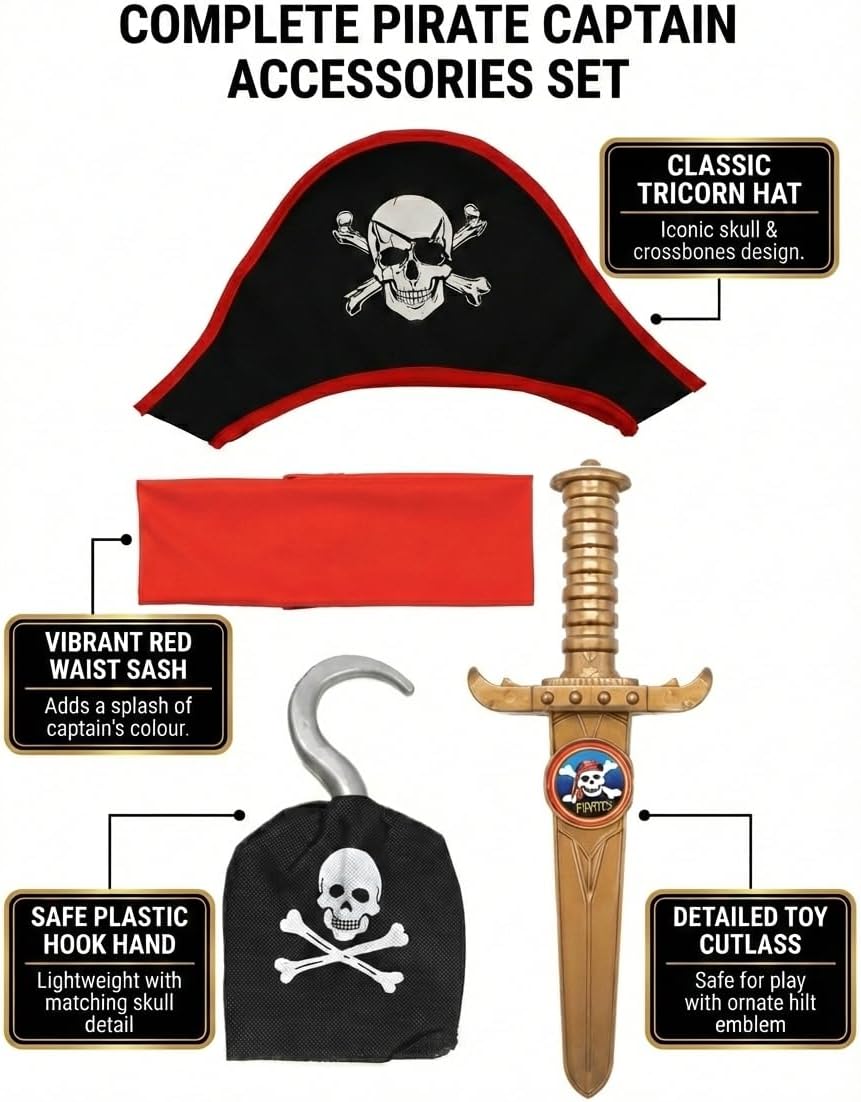 IKALI Pirate Costume for Kids Boys,Toddler Pirate Role Play Dress Up with Bandana, Cutlass, Hat 3-10 Years - Image 6
