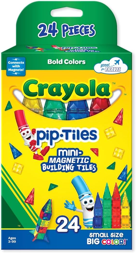 CreateOn Crayola Mini Magnetic PIP-Tiles, Bold Colors - Building Set for Kids, Magnetic Building Toys for Kids, STEM Travel Toys for Boys and Girls Ages 3+, 24-Piece Set (Bold) - Image 2