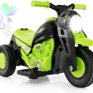 Costzon Kids Motorcycle, 6V Battery Powered Ride on Motorcycle with Bubble Maker, Music, LED Headlight, Forward & Backward, 3 Wheels Electric Motorcycle for Kids, Gift for Boys & Girls (Green)