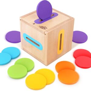 Montessori Toys for 1 2 3 Year Old: Fine Motor Wooden Color Sorting Sensory Toy for Toddlers 1-3 Year Old, Object Permanence Wooden Learning Matching Game, Baby Boys Girls Gifts 12-18 Month Old