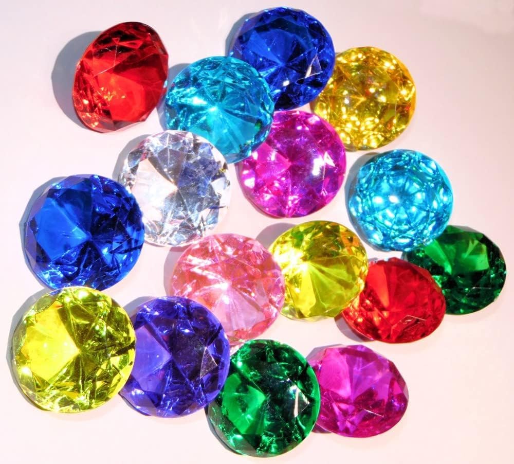 EnriQ Diving Gems Pool Toys 20 Big Colorful Diamond with Pirate Treasure Chest Swim Dive Toy for Kids Water Pool Games Swimmer Training Underwater Gemstone for Treasure Hunt Party Favors - Image 3
