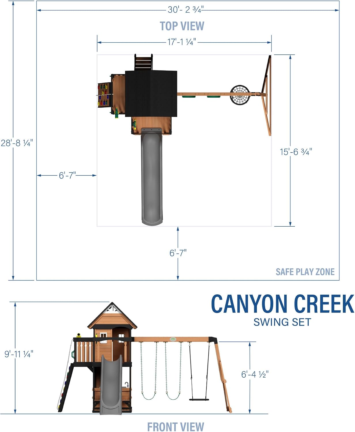 Backyard Discovery Canyon Creek Cedar Wood Swing Set with Wave Slide, Clubhouse, Play Kitchen, Picnic Area, Belt Swings, Web Swing, Rock Wall, Balconies, Playhouse, Step Ladder, Outdoor Playset - Image 3