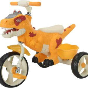 Dinosaur Kids Tricycle for Rider, Toddlers 2-6 Years – Trike Bike with Music, LED Lights, Storage Basket & Rubber Wheels | Indoor/Outdoor Big Wheels Bike Gift for Boys & Girls (Yellow)