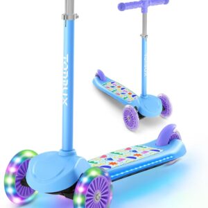 TONBUX Kids Scooter for Ages 3-5, Toddler Scooter with Light-Up Deck and Wheels, Adjustable 4-Level Height 3-Wheel Scooters for Kids, Lean-to-Steer Design