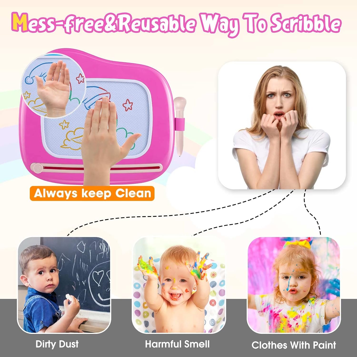 Smasiagon Magnetic Drawing Board for Toddlers: Erasable Doodle Board for Home, Travel & Preschool | Fun & Educational Toy for Baby Girls Boys(Ages 1-3) (Rose) - Image 3