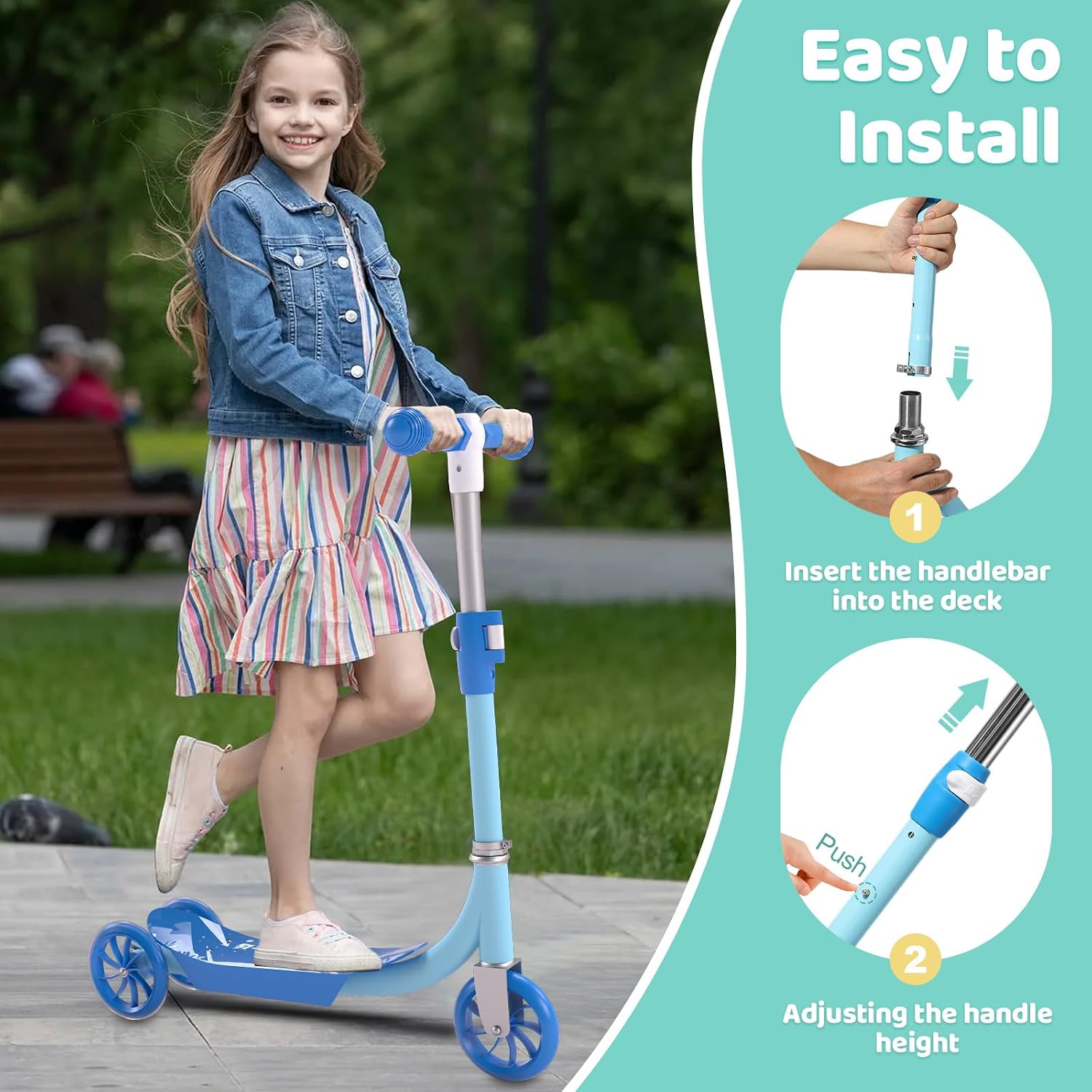 Kick Scooters for Kids 3-5 5-7 Years Age - Handlebars Safe-First Steer,Anti-Slip Deck,Height Adjustable Three Wheeled LED Lighted Up Toddler Scooter for Boy & Girl, Indoor Outdoor Kid Child Toy Gift - Image 7