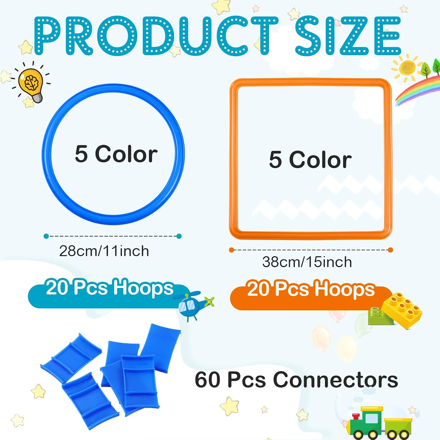 Woanger 2 Sets of Hopscotch Outdoor Squares 20 Pcs Hopscotch Ring Game with 30 Pcs Connectors Outdoor Indoor Obstacle Course for Kids Playground Agility Training(Hoop, Square) - Image 2