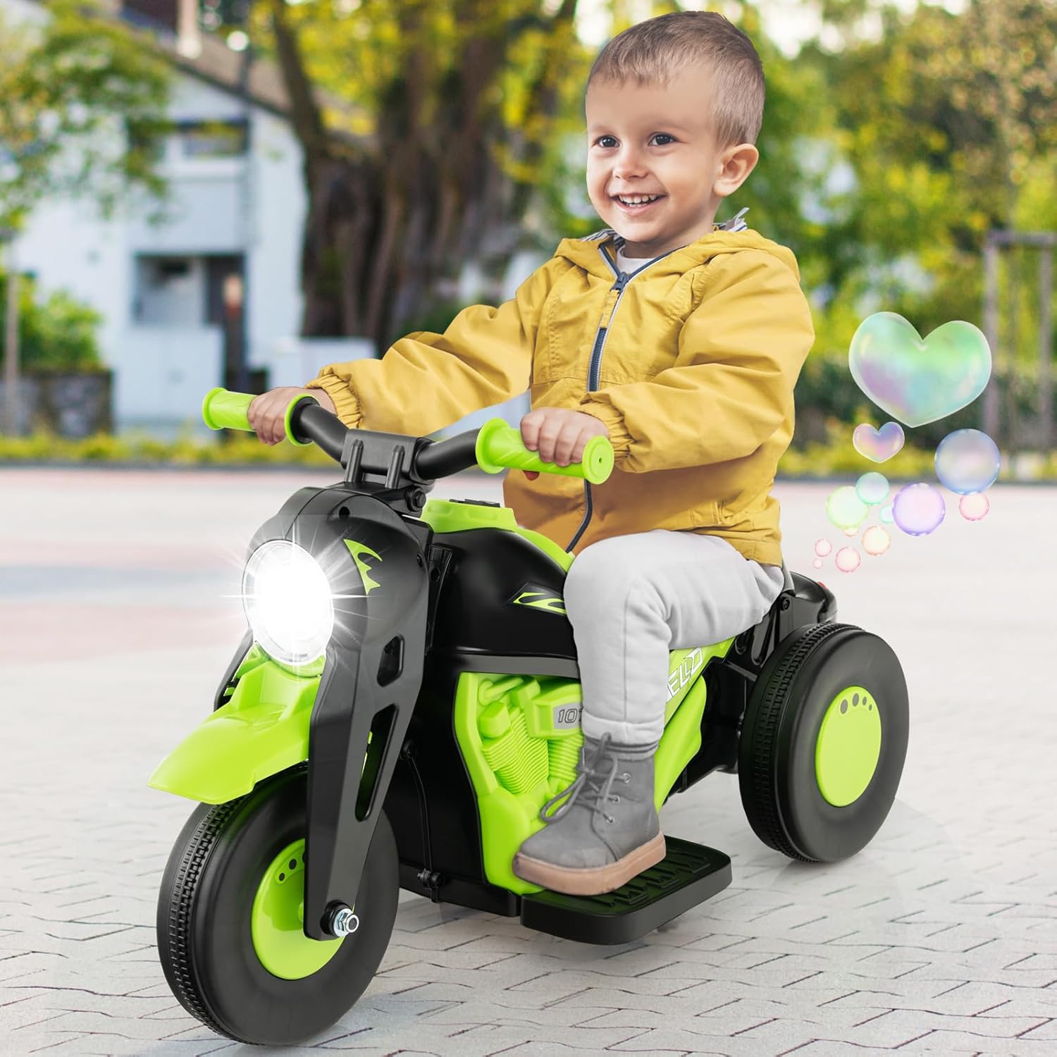 Costzon Kids Motorcycle, 6V Battery Powered Ride on Motorcycle with Bubble Maker, Music, LED Headlight, Forward & Backward, 3 Wheels Electric Motorcycle for Kids, Gift for Boys & Girls (Green) - Image 9