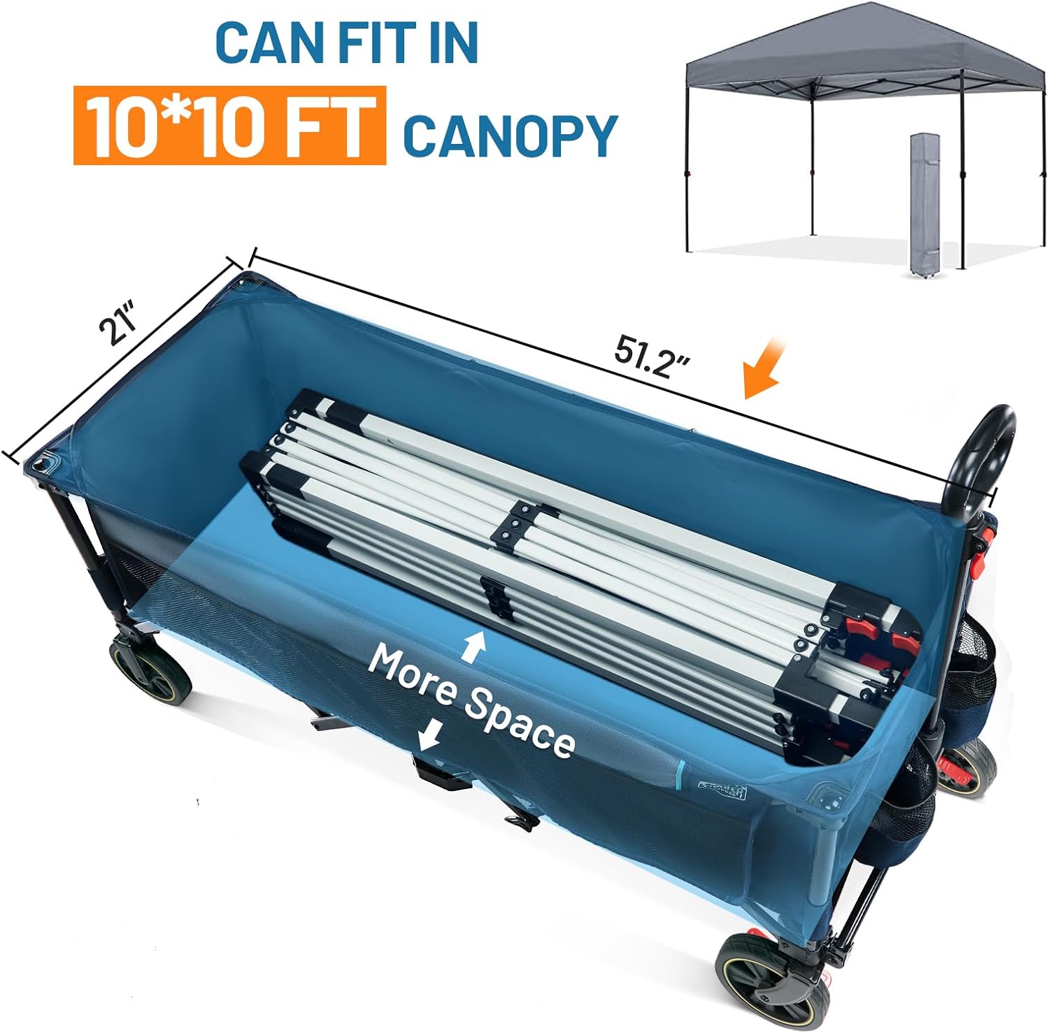 Timber Ridge 51.2'' Extended Collapsible Wagons Carts Foldable, 500LBS Heavy Duty Sports Wagon with Adjustable Handle, 400L Capacity Portable Cart for Camping Shopping - Image 5