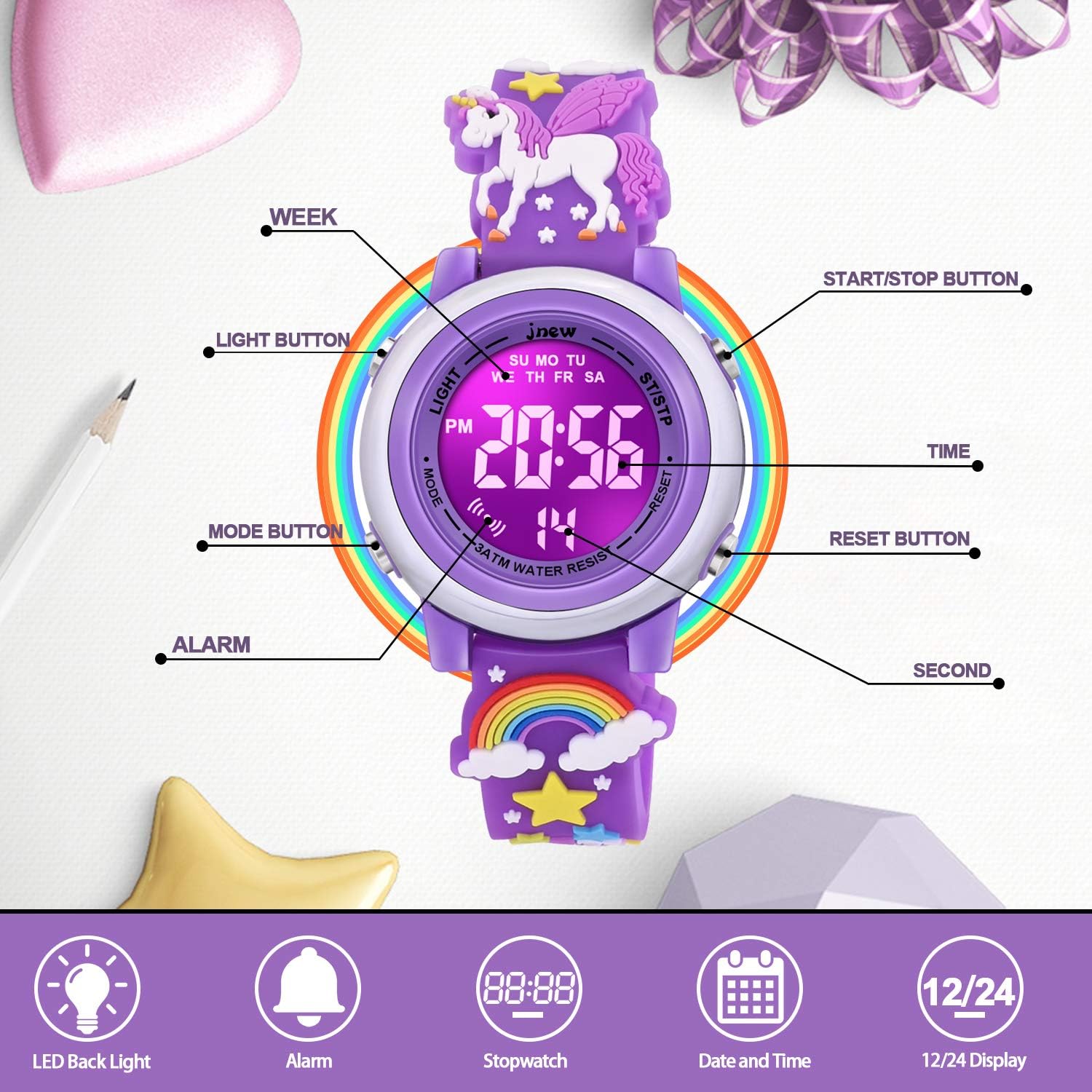 3D Cartoon Waterproof Watches for Girls with Alarm - Best Toys Gifts for Girls Age 3-12 - Image 2