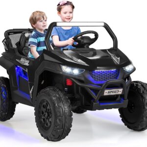 Costzon 2-Seater Ride on Car for Kids, 12V Kids’ Electric Vehicles w/Remote Control, 4 Shock Absorbers, Wireless Music & FM, 3 Speeds, Ambiance Lights, Electric UTV, Kid Car Toy for Boys, Girls(Black)