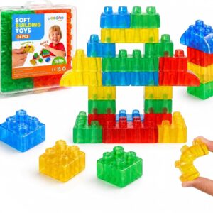 LESONG Sensory Building Toys for Toddlers: 24PCS Squeezable Silicone Stacking Toys – Early Learning Construction Playset for Preschool Manual Skills, Birthday Gifts